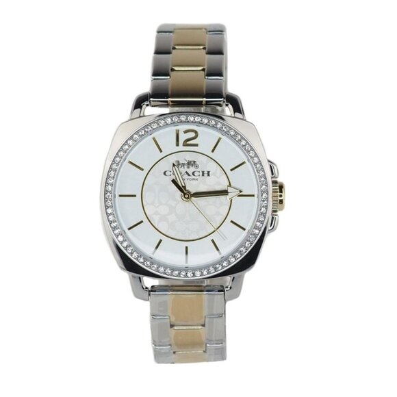 NEW Coach Women's Boyfriend Watch Crystal Bezel Logo Dial Silver and Gold Toned - Picture 9 of 12